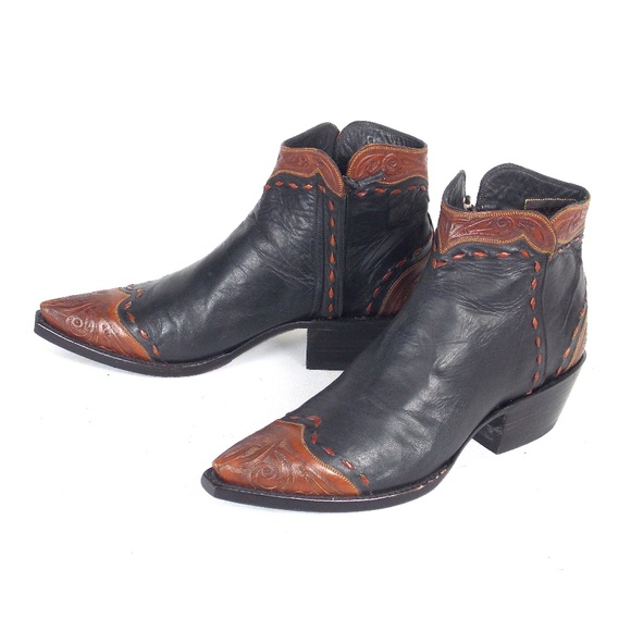 Tres Outlaws Black Cowboy Booties - Wmn's Sz 6.5M Hand-Tooled Zorros New w/o Box - Picture 1 of 14
